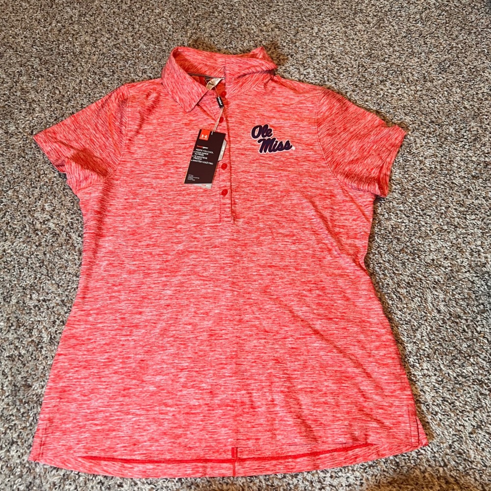 Under Armour Ole Miss Polo Shirt HeatGear Fitted UPF 30 Red‎ Large